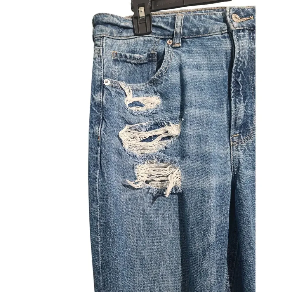 American Eagle Outfitters Ripped Blue Straight Leg Jeans - Picture 3 of 7